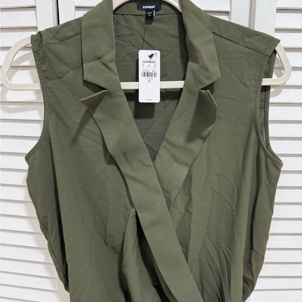 Express Green Wrap Blouse with Notched Collar